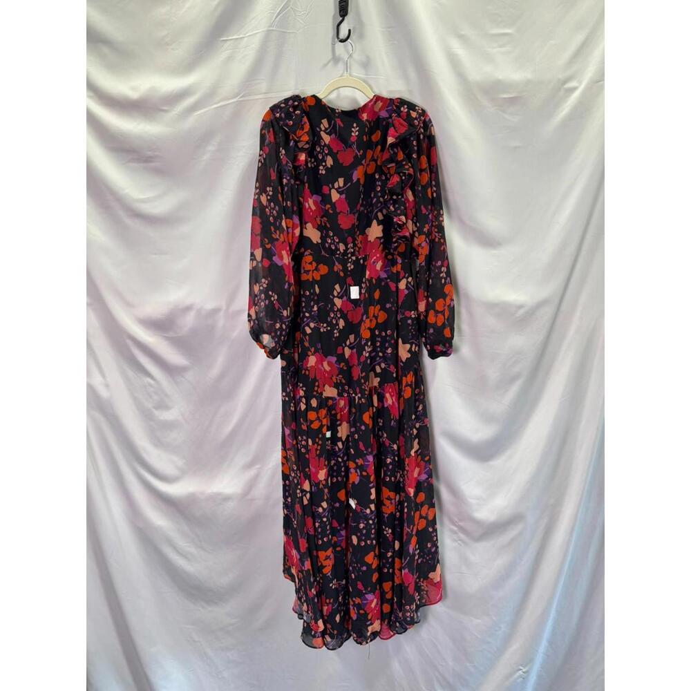 Slate & Willow Black Floral Midi Wrap Dress Size M with Fabric Pull - Picture 5 of 9
